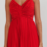 Spoken For Accordion Pleat Midi Dress Red