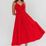 Spoken For Accordion Pleat Midi Dress Red