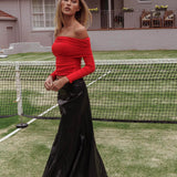 Galaxia A-Line Faux Leather Maxi Skirt Black
