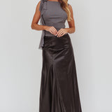 Galaxia A-Line Faux Leather Maxi Skirt Black