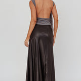 Galaxia A-Line Faux Leather Maxi Skirt Black