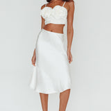 Daze Satin Midi Skirt Cream