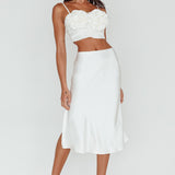 Daze Satin Midi Skirt Cream