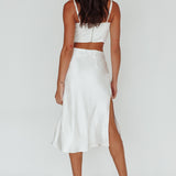 Daze Satin Midi Skirt Cream