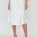 Daze Satin Midi Skirt Cream