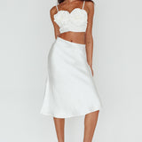 Daze Satin Midi Skirt Cream