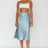 Daze Satin Midi Skirt Light Blue