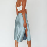 Daze Satin Midi Skirt Light Blue