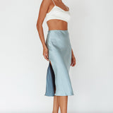 Daze Satin Midi Skirt Light Blue