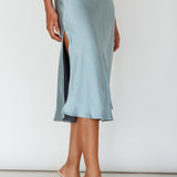 Daze Satin Midi Skirt Light Blue