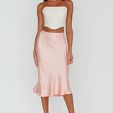 Daze Satin Midi Skirt Pink