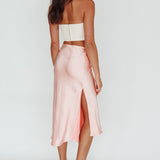 Daze Satin Midi Skirt Pink