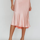 Daze Satin Midi Skirt Pink