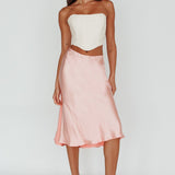 Daze Satin Midi Skirt Pink