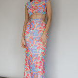 Capri Cap Sleeve String Maxi Dress Blue/Red