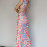Capri Cap Sleeve String Maxi Dress Blue/Red