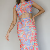 Capri Cap Sleeve String Maxi Dress Blue/Red