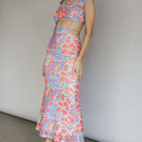 Capri Cap Sleeve String Maxi Dress Blue/Red