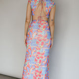 Capri Cap Sleeve String Maxi Dress Blue/Red