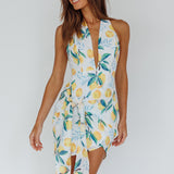 Euro Trip Halter Wrap Mini Dress Lemon