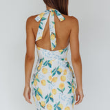 Euro Trip Halter Wrap Mini Dress Lemon