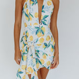 Euro Trip Halter Wrap Mini Dress Lemon