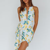 Euro Trip Halter Wrap Mini Dress Lemon