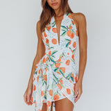 Euro Trip Halter Wrap Mini Dress Orange