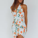 Euro Trip Halter Wrap Mini Dress Orange