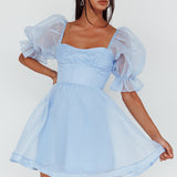 I've Got Sunshine Puff Sleeve Mini Dress Sky Blue