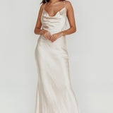 Danijela Cowl Neck Pearl Satin Maxi Dress Champagne