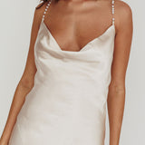 Danijela Cowl Neck Pearl Satin Maxi Dress Champagne