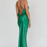 Danijela Cowl Neck Pearl Satin Maxi Dress Emerald