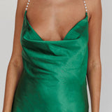 Danijela Cowl Neck Pearl Satin Maxi Dress Emerald