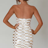 Tupelo Cut-Out Waist Sequin Mini Dress Gold/White