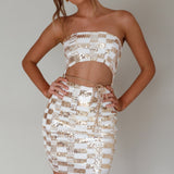 Tupelo Cut-Out Waist Sequin Mini Dress Gold/White