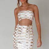 Tupelo Cut-Out Waist Sequin Mini Dress Gold/White