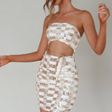 Tupelo Cut-Out Waist Sequin Mini Dress Gold/White