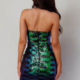 Tupelo Cut-Out Waist Sequin Mini Dress Green/Black