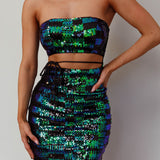 Tupelo Cut-Out Waist Sequin Mini Dress Green/Black