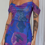 Arcadia Off-Shoulder Sleeve Midi Dress Blue