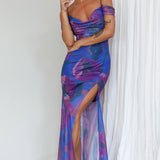 Arcadia Off-Shoulder Sleeve Midi Dress Blue