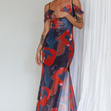 Arcadia Off-Shoulder Sleeve Midi Dress Red