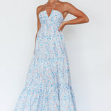 Asiah Halterneck Maxi Dress Flowers Blue