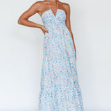 Asiah Halterneck Maxi Dress Flowers Blue