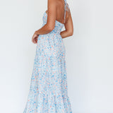 Asiah Halterneck Maxi Dress Flowers Blue
