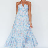 Asiah Halterneck Maxi Dress Flowers Blue