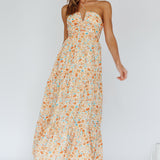 Asiah Halterneck Maxi Dress Flowers Orange