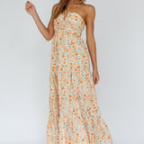Asiah Halterneck Maxi Dress Flowers Orange