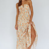 Asiah Halterneck Maxi Dress Flowers Orange